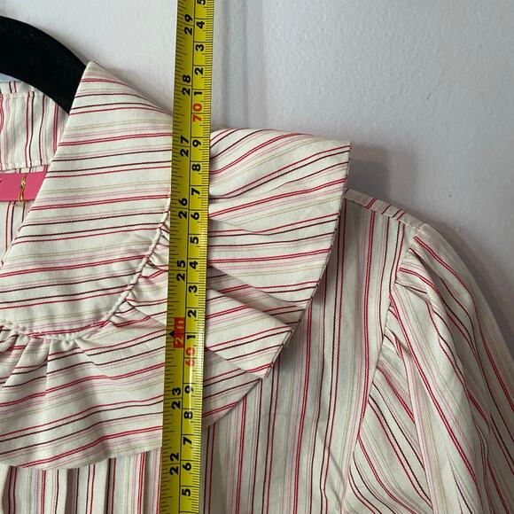 BURU Cream Pink Stripe Button Down Blouse Peter Pan Collar Women's size Medium - Picture 8 of 9